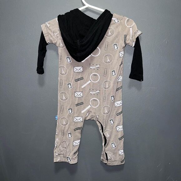 KicKee Pants 0-3m Hooded Romper - Bamboo - Brown - Black - Picture 5 of 8